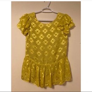 Kate spade yellow ruffle sleeveless V-neck back blouse top xs nwot